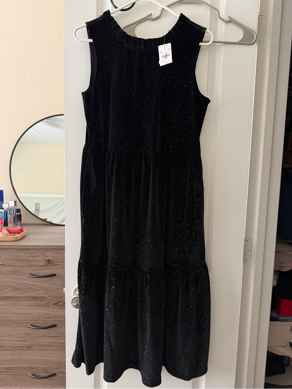 J. Crew Black Sparkle Sleeveless Midi Dress